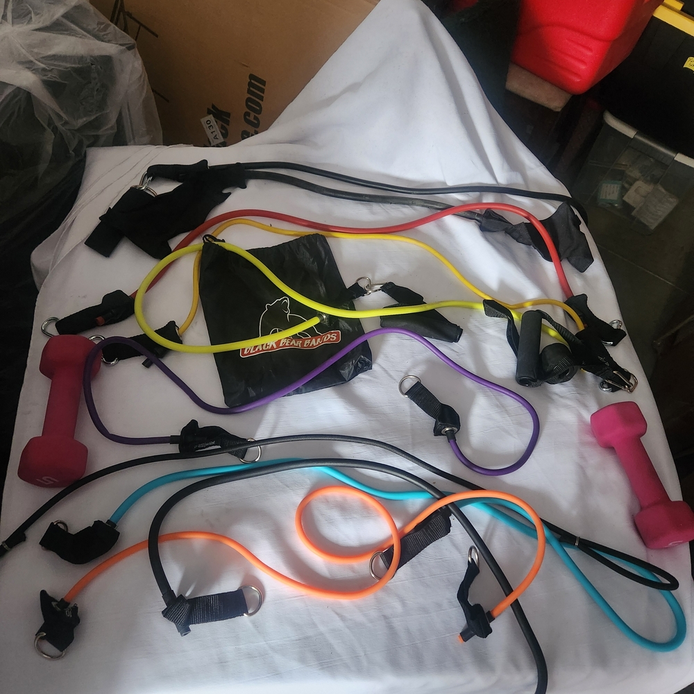 Colorful Resistance Bands and Dumbbells Set